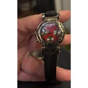 Krug-Baumen Adventurer Watch Women 32mm Silver Tone Red Face Battery Needed